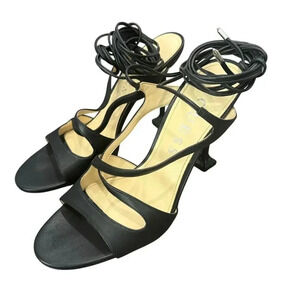 New GUESS Metallic Black Niko High Heel Lace up Wrap Gladiator Sandals 10M Party